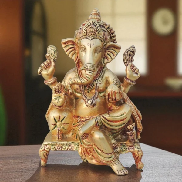 Ganesh Ji Idol in Brass, 8.2 inch, brass, Vedikcraft Moradabad