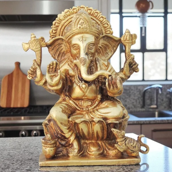 Ganesh Ji Idol in Brass, 6.5 inch, brass, Vedikcraft Moradabad