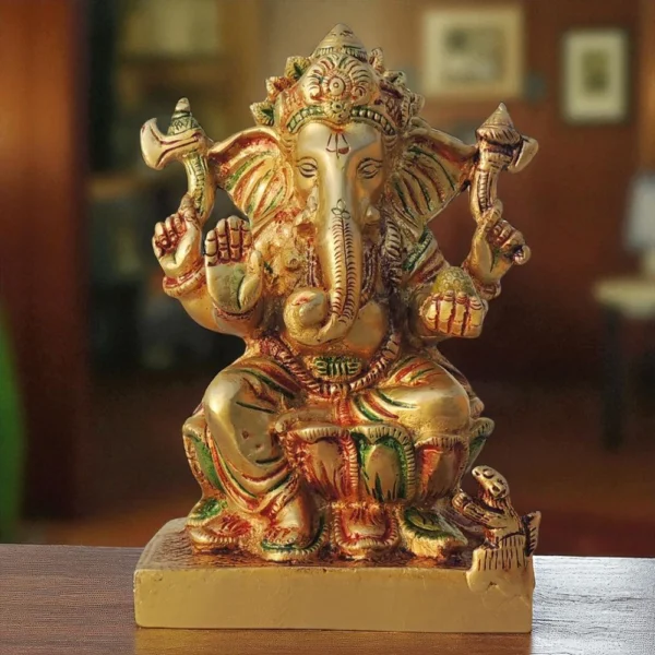 Ganesh Ji Idol in Brass, 7 inch, 2 kg, brass, Vedikcraft Moradabad