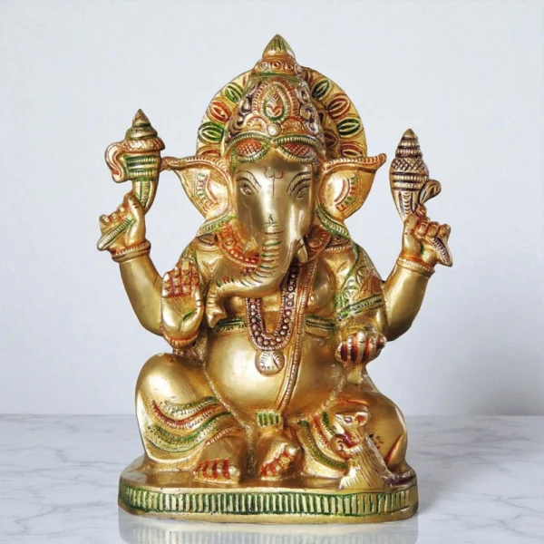 Ganesh Ji Idol in Brass, 8 inch, 2.5 kg, brass, Vedikcraft Moradabad