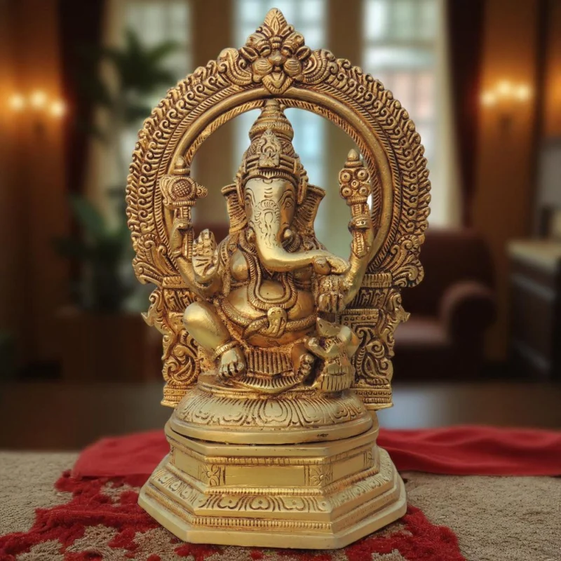 Ganesh Ji Idol in Brass, 9.6 inch – for Pooja Room
