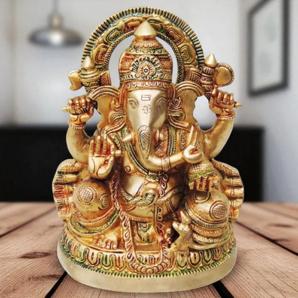 Ganesh Ji Idol in Brass, 8.8 inch, brass, Vedikcraft Moradabad