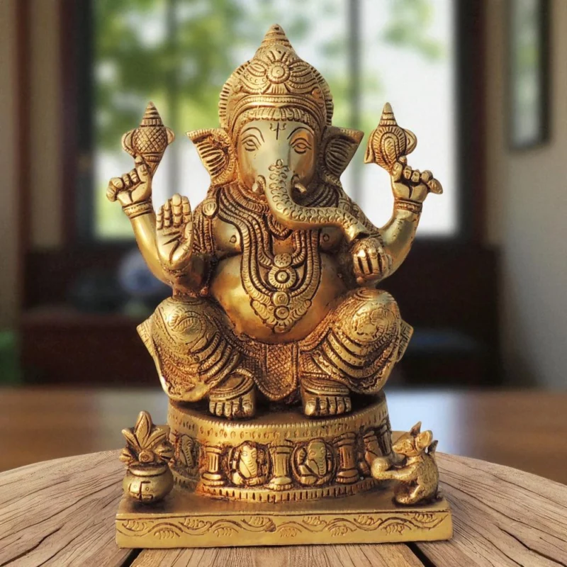 Ganesh Ji Idol in Brass, 9 inch, 3.96 kg – for Pooja Room