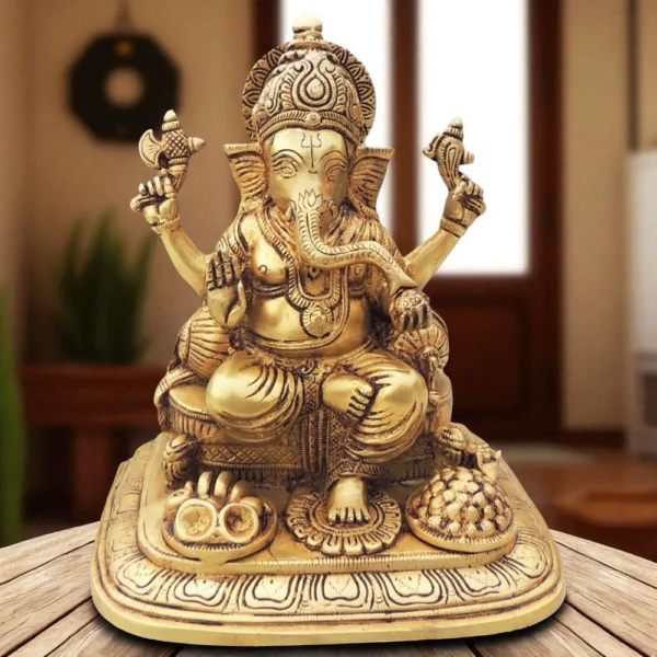 Ganesh Ji Idol in Brass, 9.5 inch, 5.3 kg, brass, Vedikcraft Moradabad