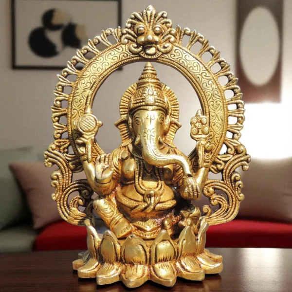Ganesh Ji Idol in Brass, 9.2 inch, brass, Vedikcraft Moradabad