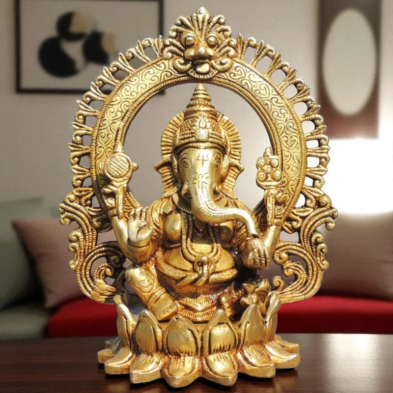 Ganesh Ji Idol in Brass, 9.2 inch – for Pooja Room