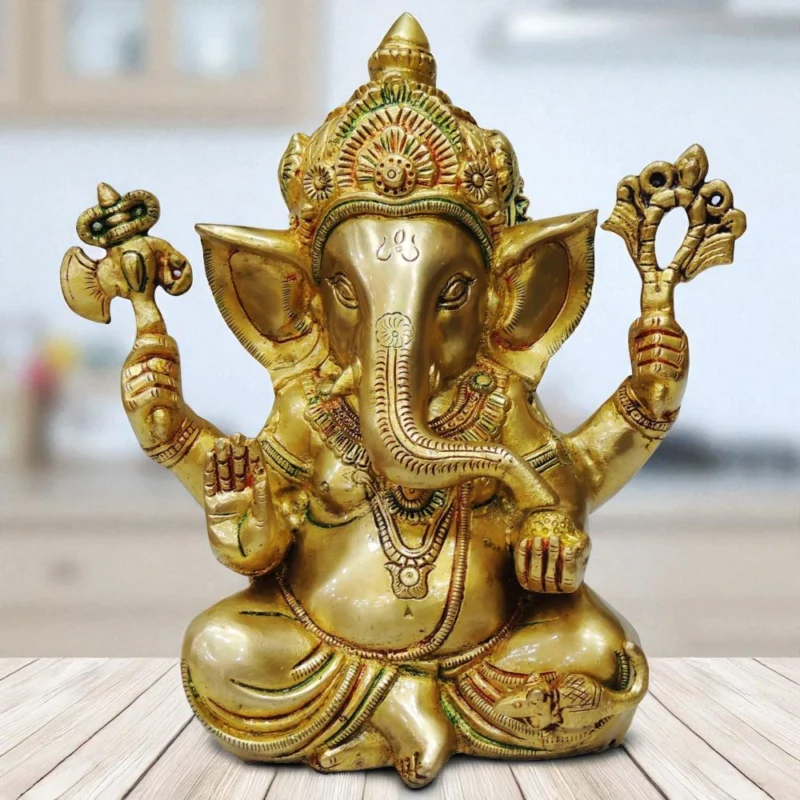 Ganesh Ji Idol in Brass, 9 inch, 4.09 kg – for Pooja Room