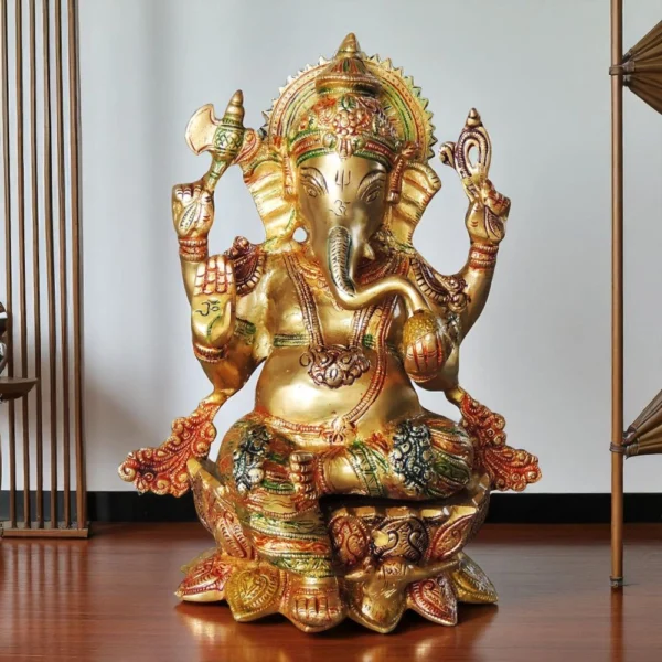 Ganesh Ji Idol in Brass, 11.5 inch, 5.7 kg, brass, Vedikcraft Moradabad