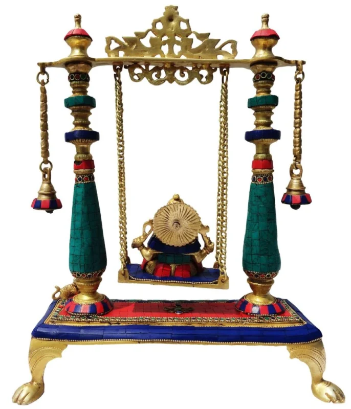 Ganesh Ji Idol in Brass, on Jhula, 16 inch