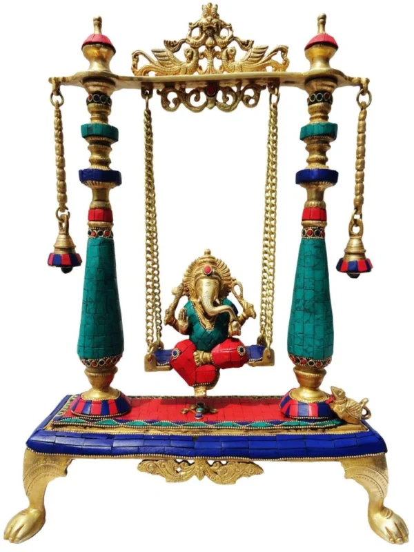 Ganesh Ji Idol in Brass, on Jhula, 16 inch