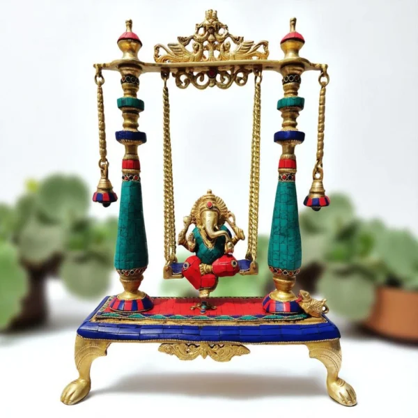 Ganesh Ji Idol in Brass, on Jhula, 16 inch, brass, Vedikcraft Moradabad