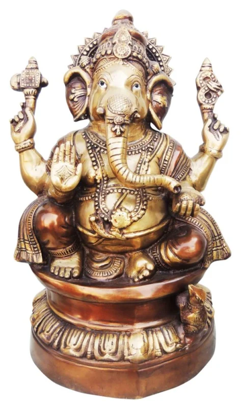 Ganesh Ji Idol in Brass, 17.2 inch