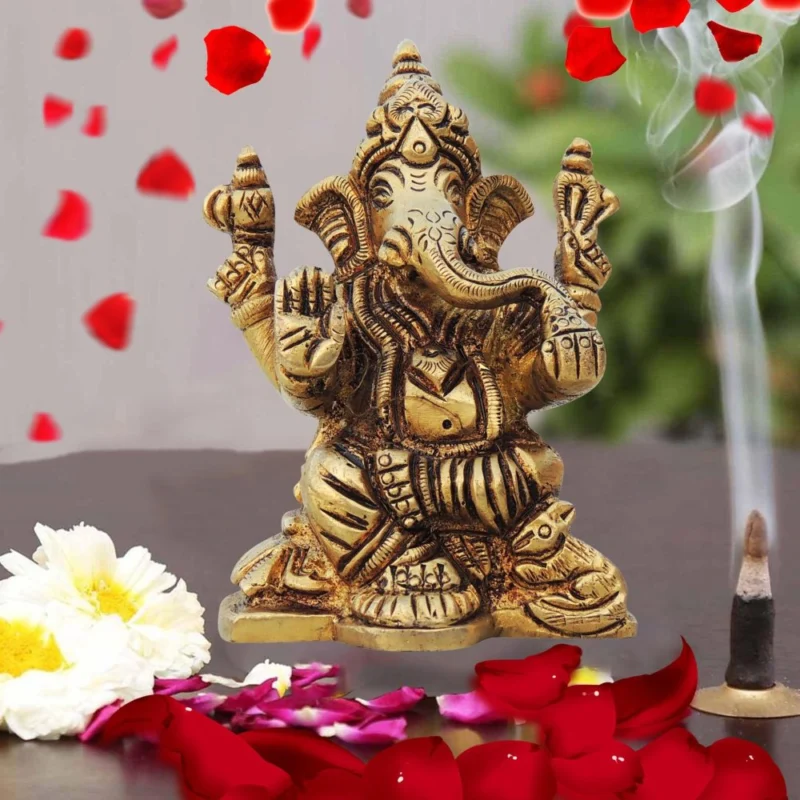 Ganesh Ji Idol in Brass, 3.1 inch – for Desk and Car
