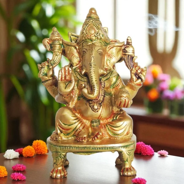 Ganesh Ji Idol in Brass, 0.9 inch, brass, Vedikcraft Moradabad