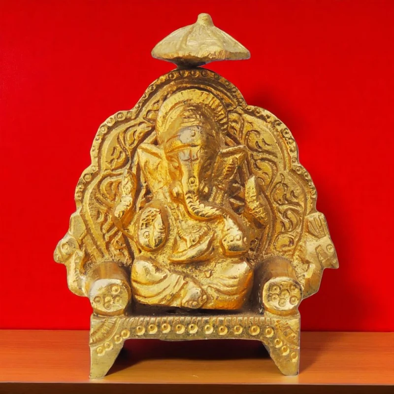 Ganesh Ji Idol in Brass (Chatri), 3 inch – for Desk and Car