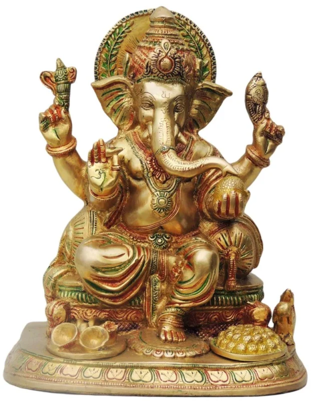 Ganesh Ji Idol in Brass, 12.8 inch
