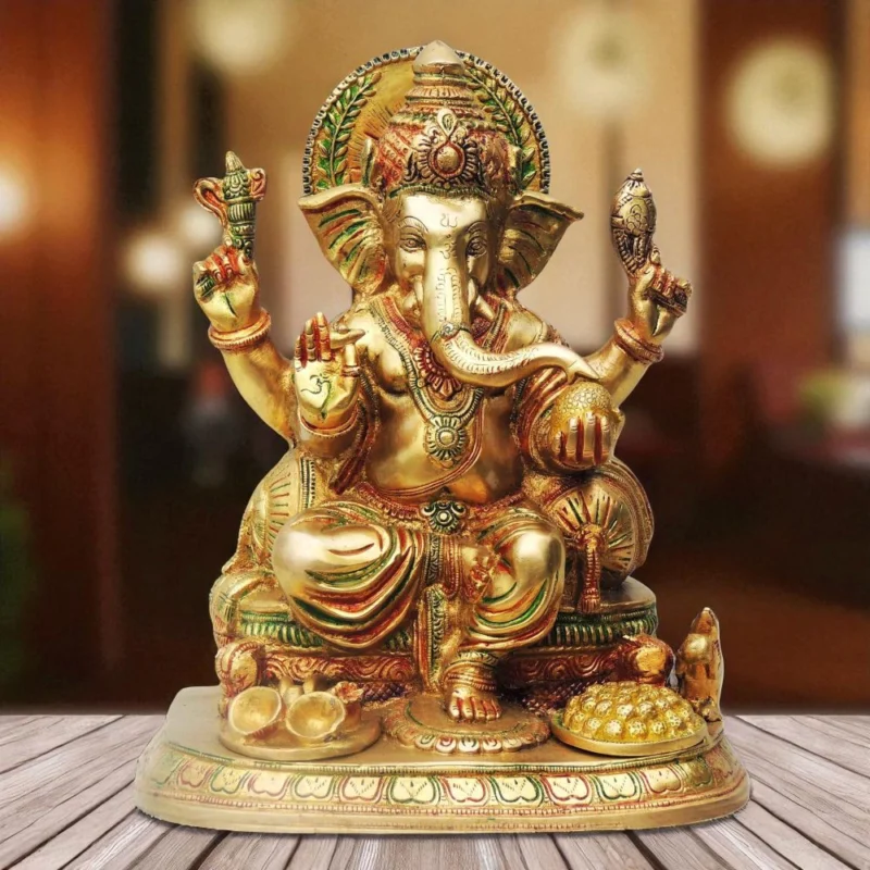 Ganesh Ji Idol in Brass, 12.8 inch – for Pooja Room