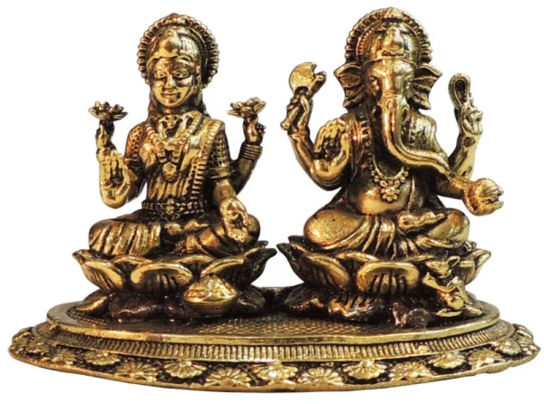 Laxmi Ganesh Murti Pair in Brass, 2 inch, brass, Vedikcraft Moradabad