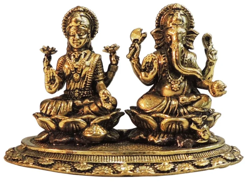 Laxmi Ganesh Murti Pair in Brass, 2 inch – for Desk and Car