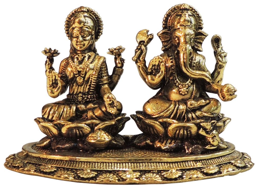 Laxmi Ganesh Murti Pair in Brass, 2 inch, brass, Vedikcraft Moradabad