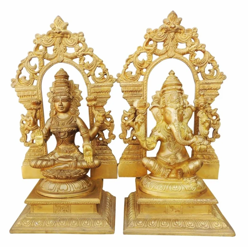 Laxmi Ganesh Murti Pair in Brass, 13 inch – for Pooja Room