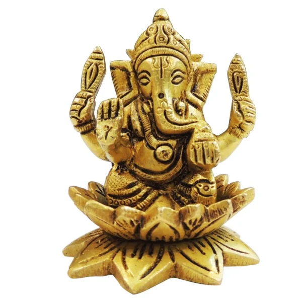 Ganesh Ji Idol in Brass, on Lotus, 3.5 inch, brass, Vedikcraft Moradabad