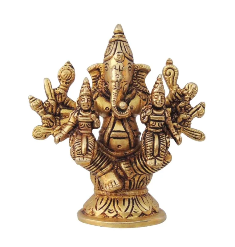 Ganesh Ji Idol in Brass (Parivar), 4.2 inch