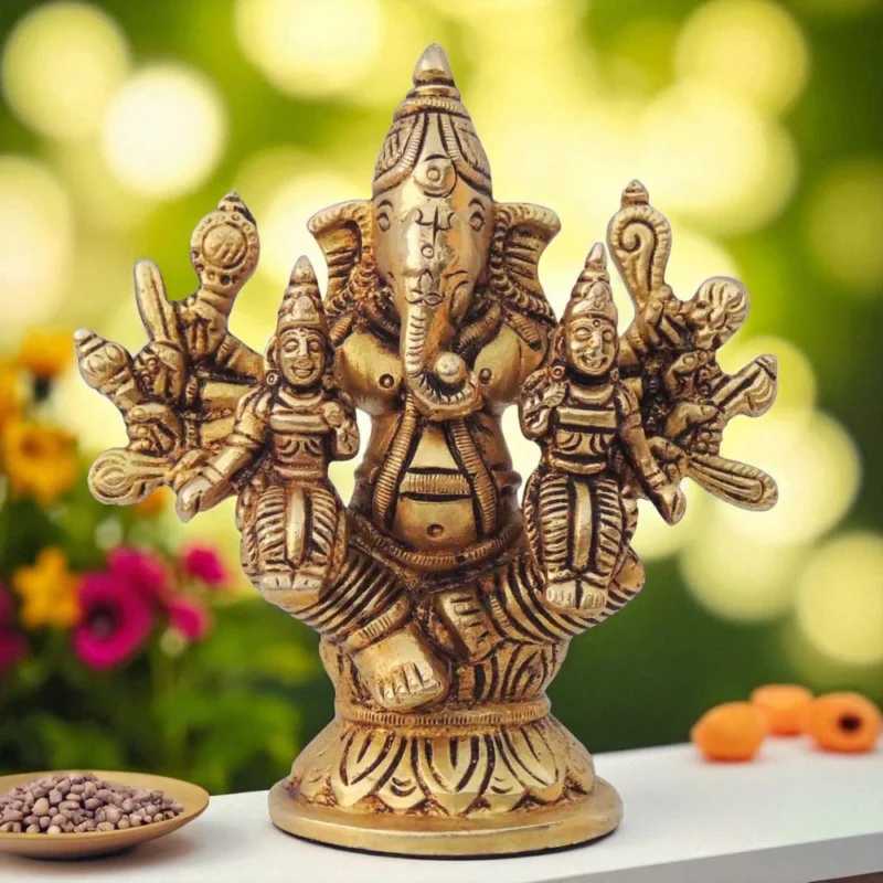 Ganesh Ji Idol in Brass (Parivar), 4.2 inch – for Home Mandir
