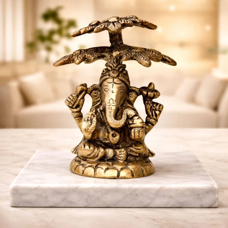 Ganesh Ji Idol in Brass, 3.5 inch – for Desk and Car