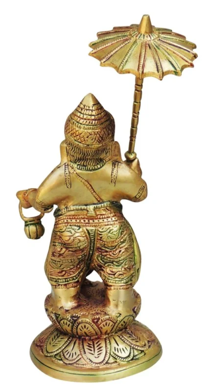 Ganesh Ji Idol in Brass, with Umbrella, 11.5 inch