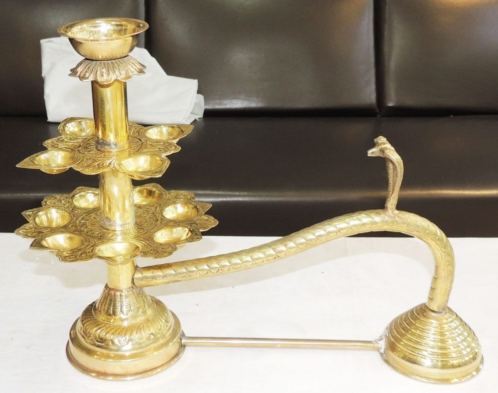 Brass Stand Diya (Deepak) (Arti), 12 inch, brass, Vedikcraft Moradabad