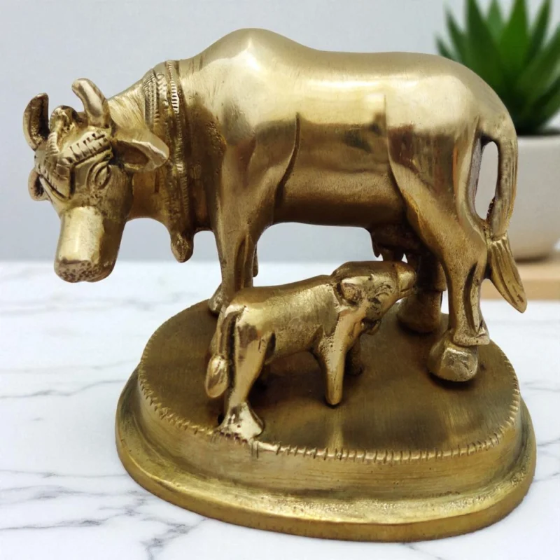Brass Cow Showpiece (Gaye Bachada), 3 inch – for Table Décor