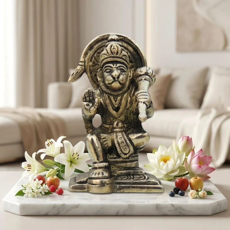 Hanuman Ji Idol in Brass, 3.1 inch – for Desk and Car