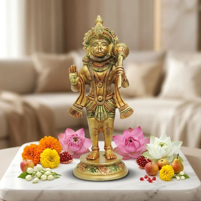 Hanuman Ji Idol in Brass, Standing (Round), 8.2 inch – for Pooja Room