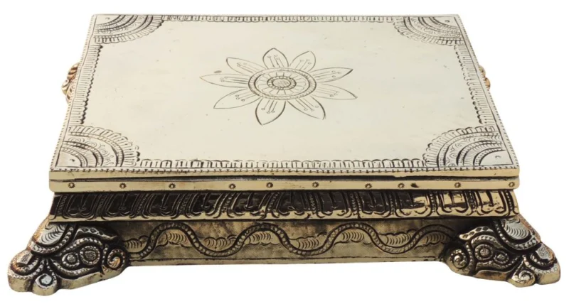 Brass Chowki for Pooja (Bajot), 10.5 inch, 4.4 kg
