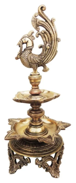 Brass Stand Diya (Deepak) (Hen Murga), 16.5 inch, brass, Vedikcraft Moradabad