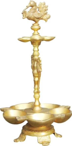 Brass Stand Diya (Deepak) (Hen Murga), 14 inch, brass, Vedikcraft Moradabad
