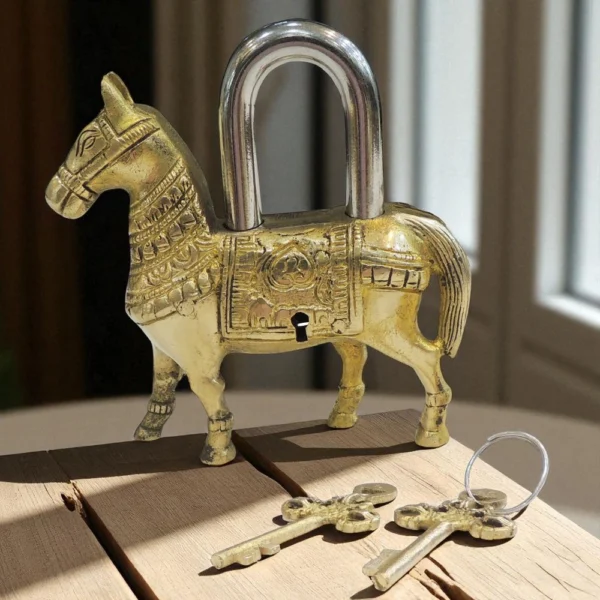Brass Horse Lock, 5.5 inch, brass, Vedikcraft Moradabad