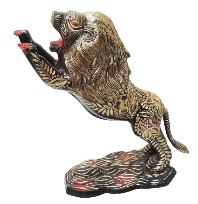 Brass Lion Showpiece (Jumping), 11.5 inch