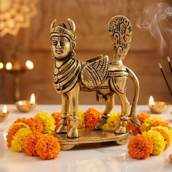 Brass Kamdhenu Cow Showpiece, 4.2 inch, brass, Vedikcraft Moradabad
