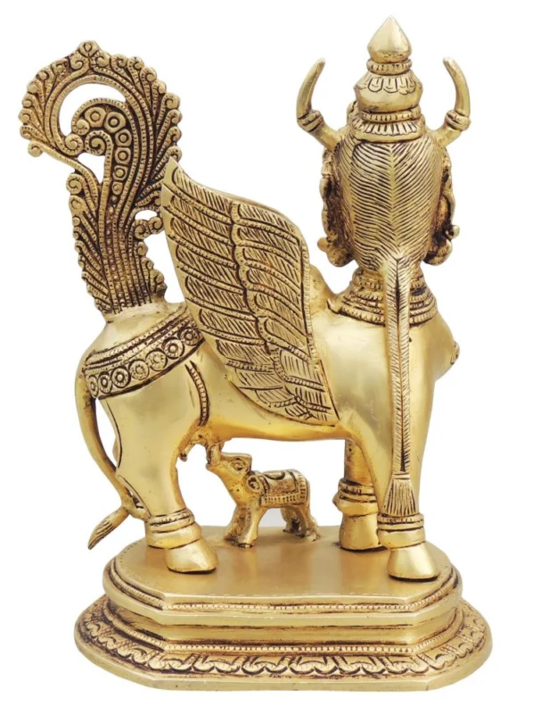 Brass Kamdhenu Cow Showpiece, 10 inch