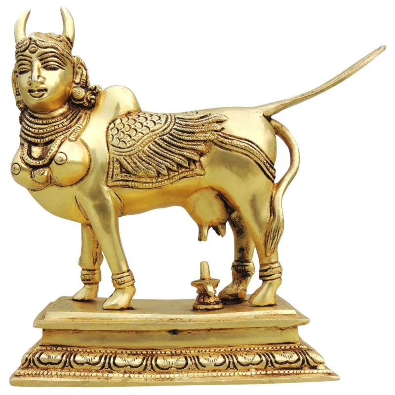 Brass Kamdhenu Cow Showpiece, 7.5 inch