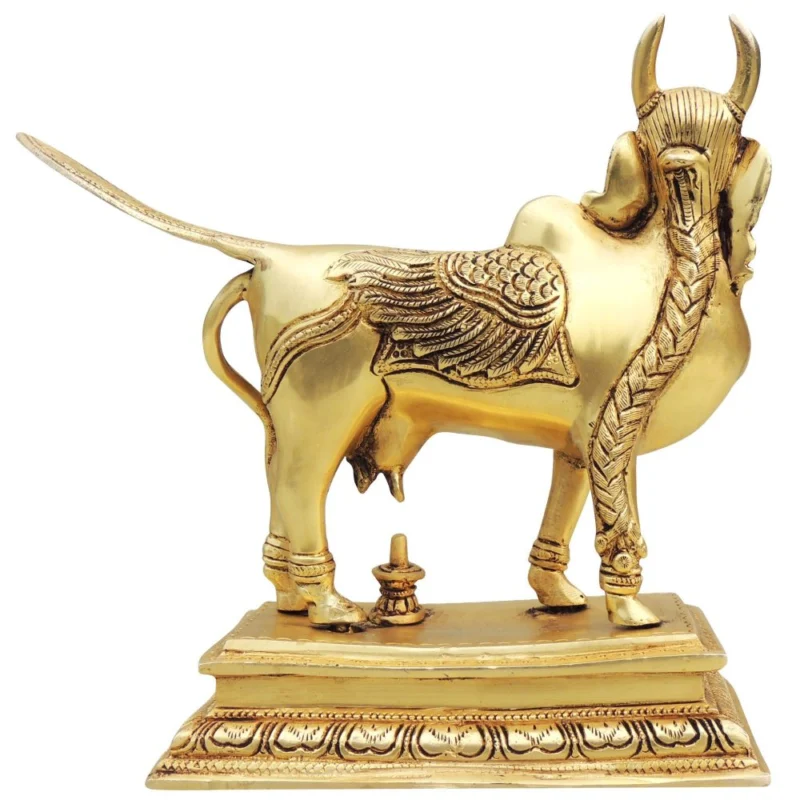 Brass Kamdhenu Cow Showpiece, 7.5 inch