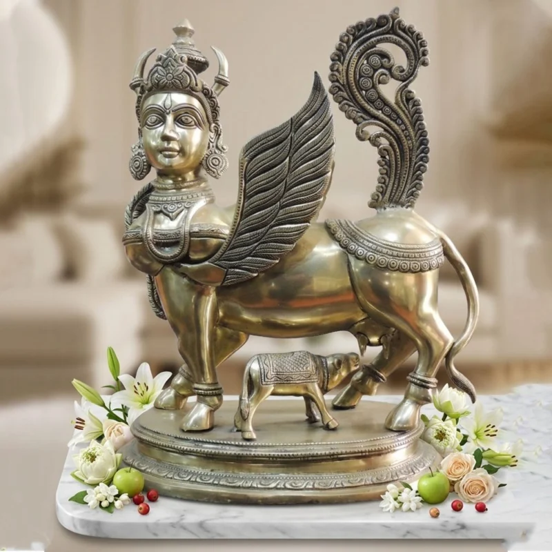 Brass Kamdhenu Cow Showpiece – for Table Décor