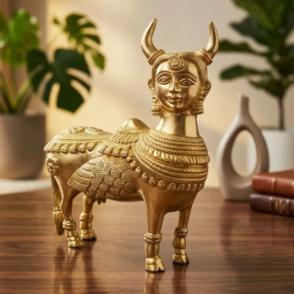 Brass Kamdhenu Cow Showpiece, 8 inch, brass, Vedikcraft Moradabad