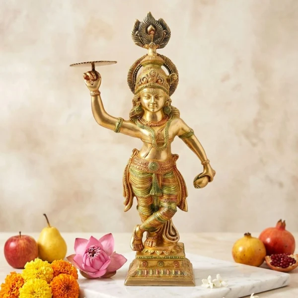 Krishna Ji with Flute Idol in Brass (Krishan Chakragod), 29 inch, brass, Vedikcraft Moradabad