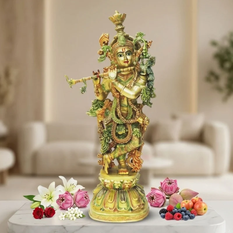 Krishna Ji with Flute Idol in Brass, 36 inch – for Temple and Entrance