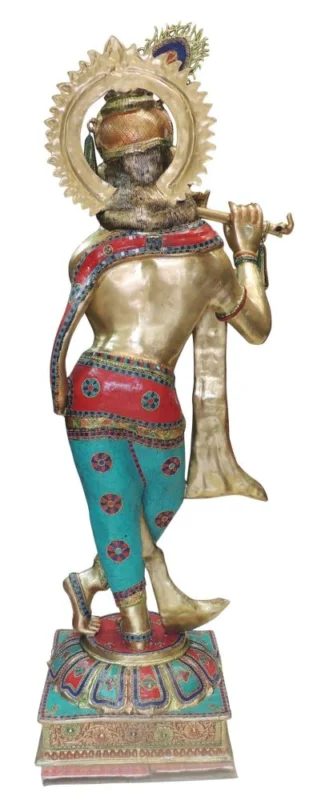 Krishna Ji with Flute Idol in Brass, 78 inch