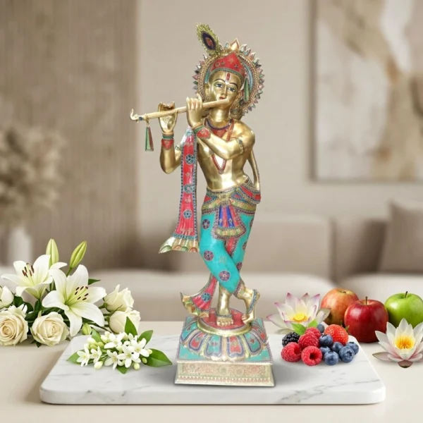 Krishna Ji with Flute Idol in Brass, 78 inch, brass, Vedikcraft Moradabad