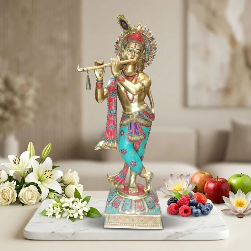 Krishna Ji with Flute Idol in Brass, 78 inch – for Temple and Entrance
